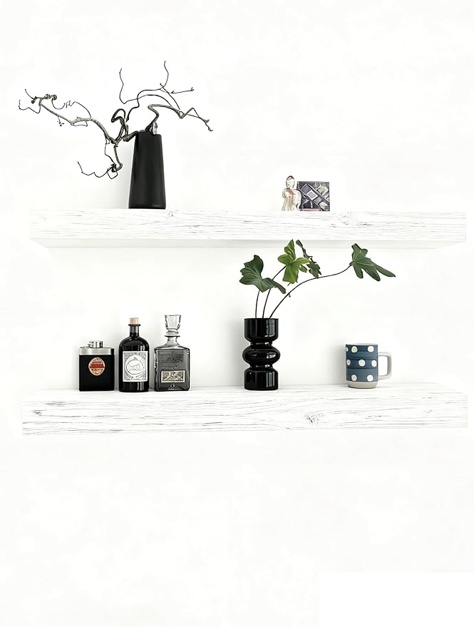 Solid Wood Floating Shelves, 31.5in Finished Real Wood Wall Shelves