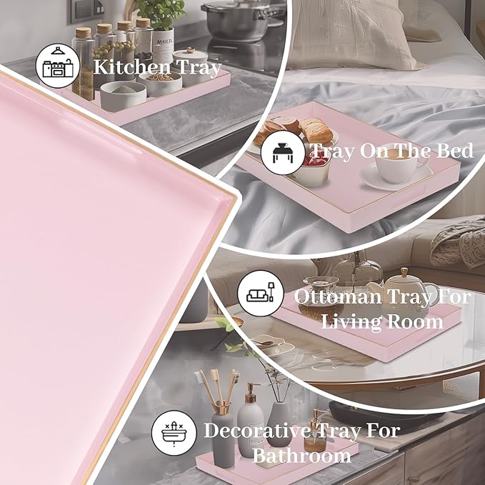 MAONAME Pink Serving Tray with Handles, Modern Decorative Tray