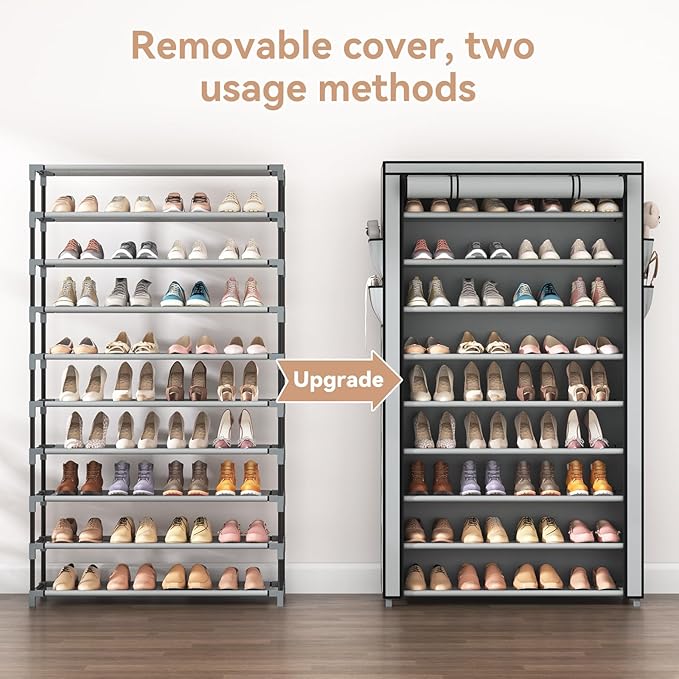 LANTEFUL Shoe Rack with Covers 10 Tier Tall Shoe Rack Organizer Large Capacity