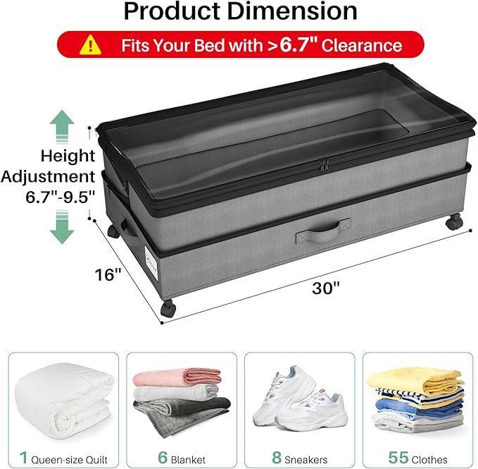 Kitstorack 4 Pack Height-adjustable Under Bed Storage