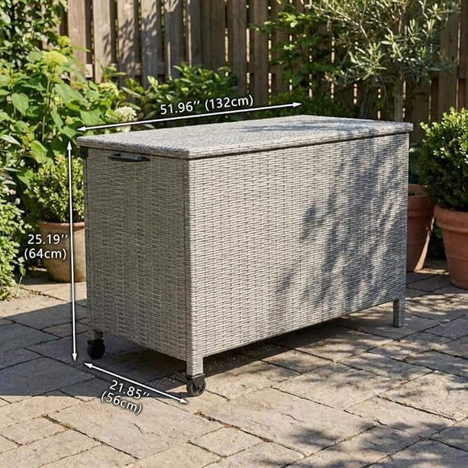 GarveeLife Outdoor Wicker Storage Box, PE Rattan Patio Storage Chest
