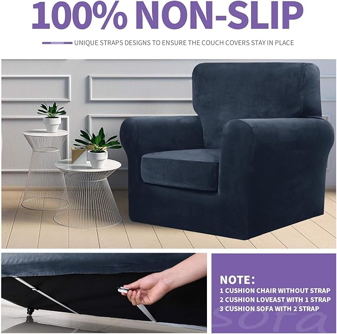 ZNSAYOTX Oversized Velvet Couch Cover 4 Piece Stretch Sofa Covers