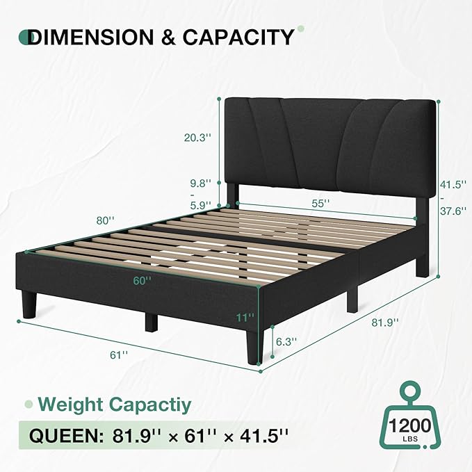 Novilla Queen Bed Frame with Headboard, Bed Frame Queen Size with Wood Slats
