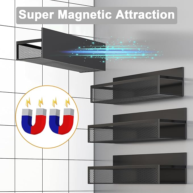 Aufworld Magnetic Spice Rack for Refrigerator, 4 Pack Magnetic Shelf, Fridge