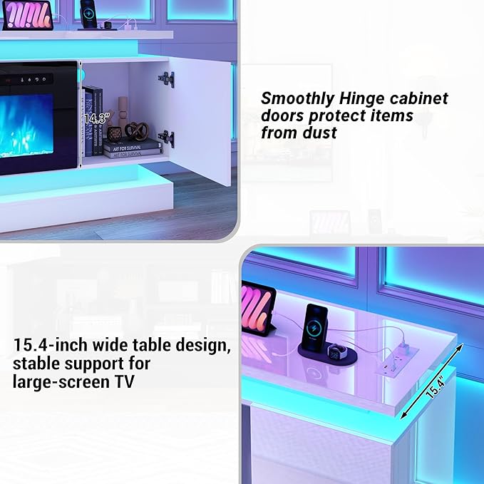 chartustriable 81IN LED TV Stands w/50 inch Fireplace Power Outlet