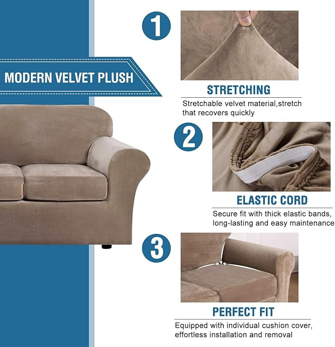 H.VERSAILTEX Rich Velvet Stretch 2 Piece Cover Chair Slipcover Sofa Cover
