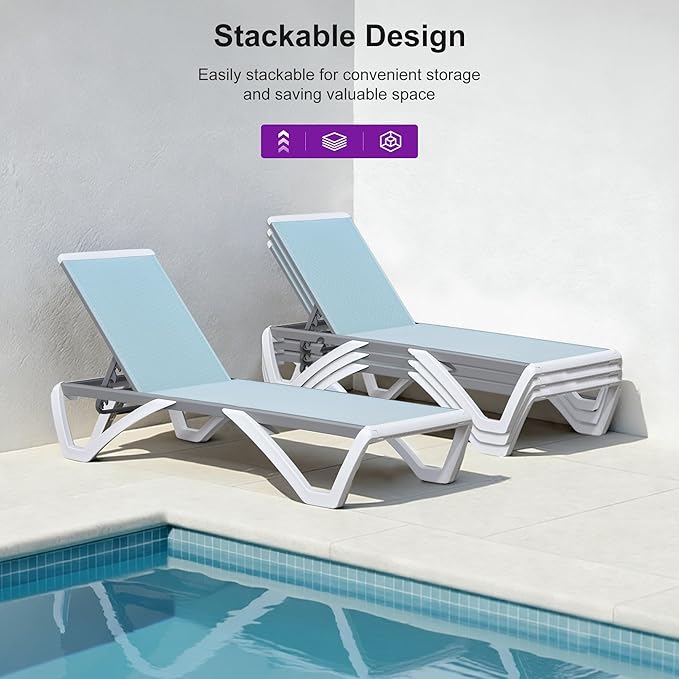 PURPLE LEAF Patio Chaise Lounge Chair Set Outside Aluminum Plastic Stackable