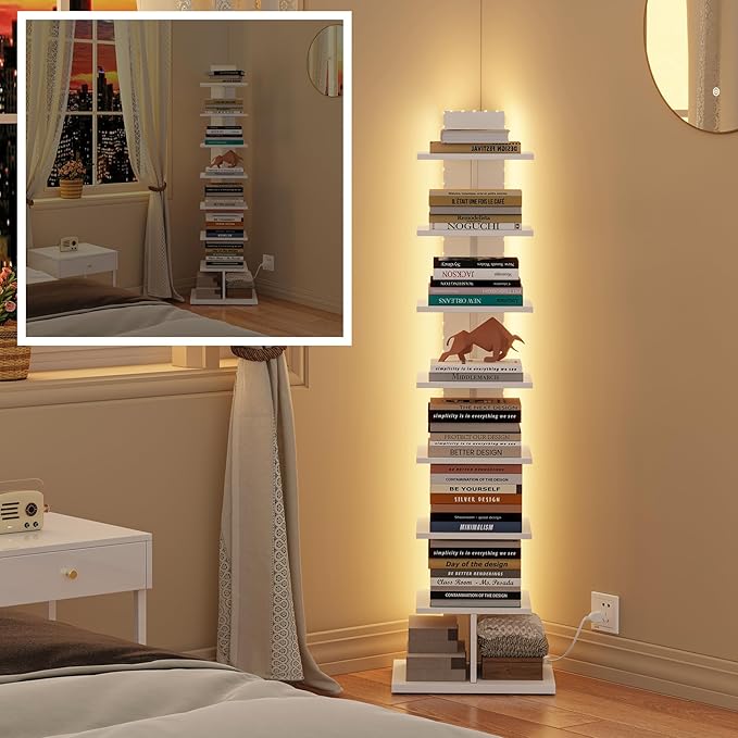 TUTOTAK Narrow Bookshelf, 8-Tier Bookcase