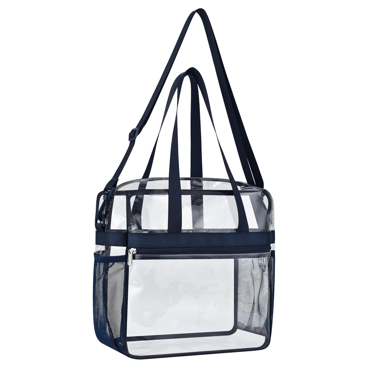 Paxiland Clear Bag for Stadium Events 12x6x12, Clear Tote Bag with Reinforced Strap, Transparent Bag for Sports Concert - Navy