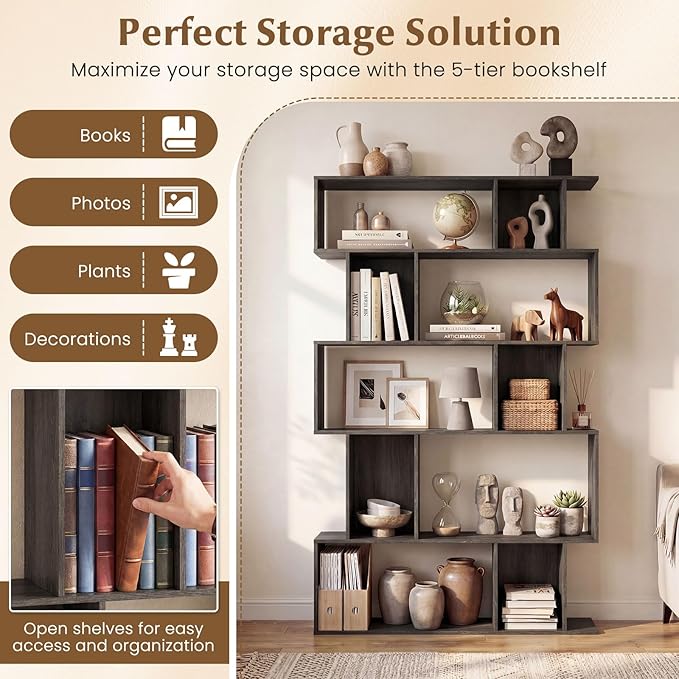 Giantex 5-Tier Bookshelves Set of 2, 10-Cube Geometric Bookcase