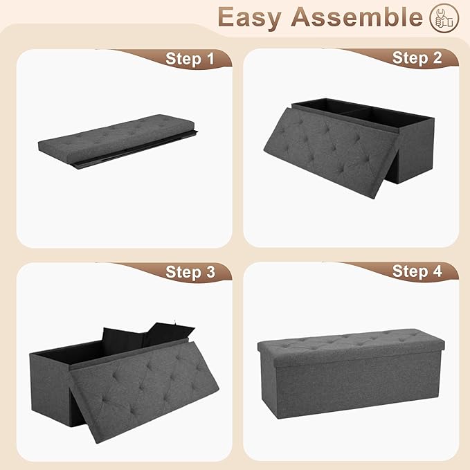 43 inch Storage Ottoman Bench, 30 inch Folding Storage Bench Ottoman,