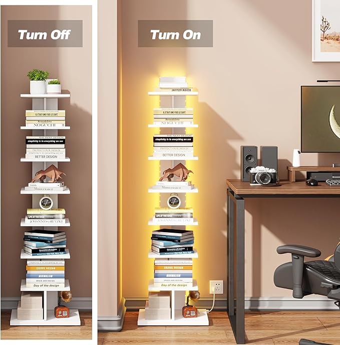 TUTOTAK Narrow Bookshelf, 8-Tier Bookcase