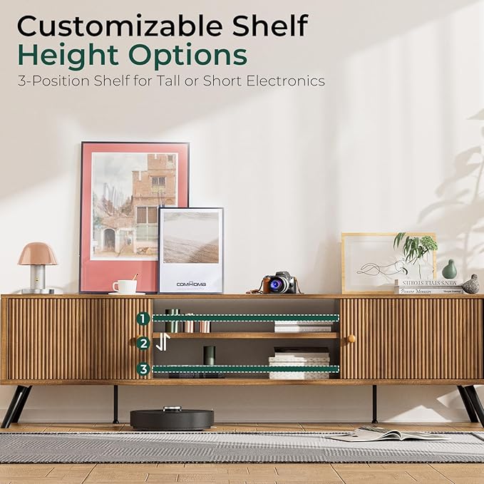 COMHOMA TV Stand for Living Room, Mid Century Modern Entertainment Center for