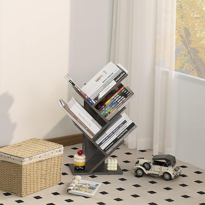 SHEEPAM 5 Tier Tree Book Shelf, Small Desktop Bookshelf