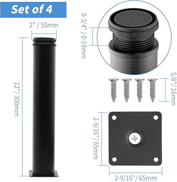 12 Inch Metal Furniture Legs Stainless Steel Adjustable Legs Black Metal Legs