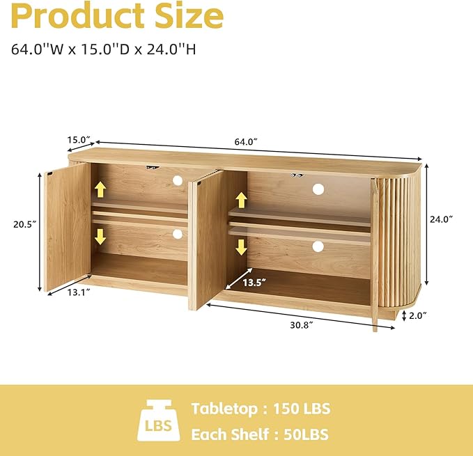 Fluted TV Stand for TVs Up to 75 Inch, Mid Century Modern TV Console for Living