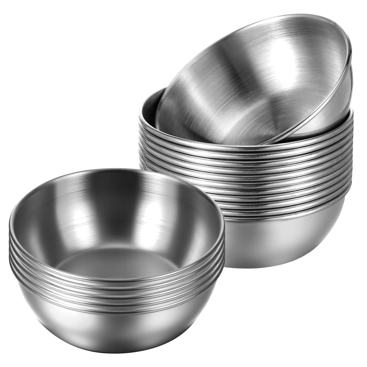 Yuanchu 16 Pack 3.5inch Stainless Steel Sauce Dishes, Mini Individual Saucers Bowl Round Seasoning Bowls Small Metal Prep Dish Ingredient Cups for Prep Soy Sauce Salsa Condiments Appetizers