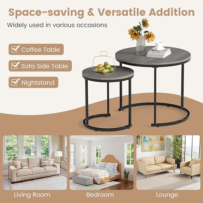 Giantex Nesting Coffee Table Set of 2, Round Stacking Side Tables