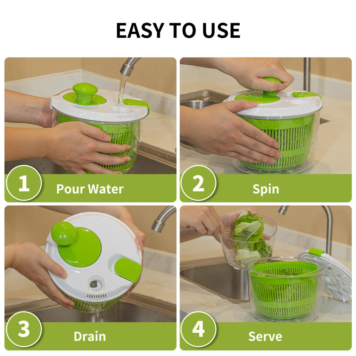 Salad Spinner, Fruit and Vegetable Washer, Spin and Dry Salad Greens, 3 QT Lettuce Spinner with Bowl and Mesh Basket