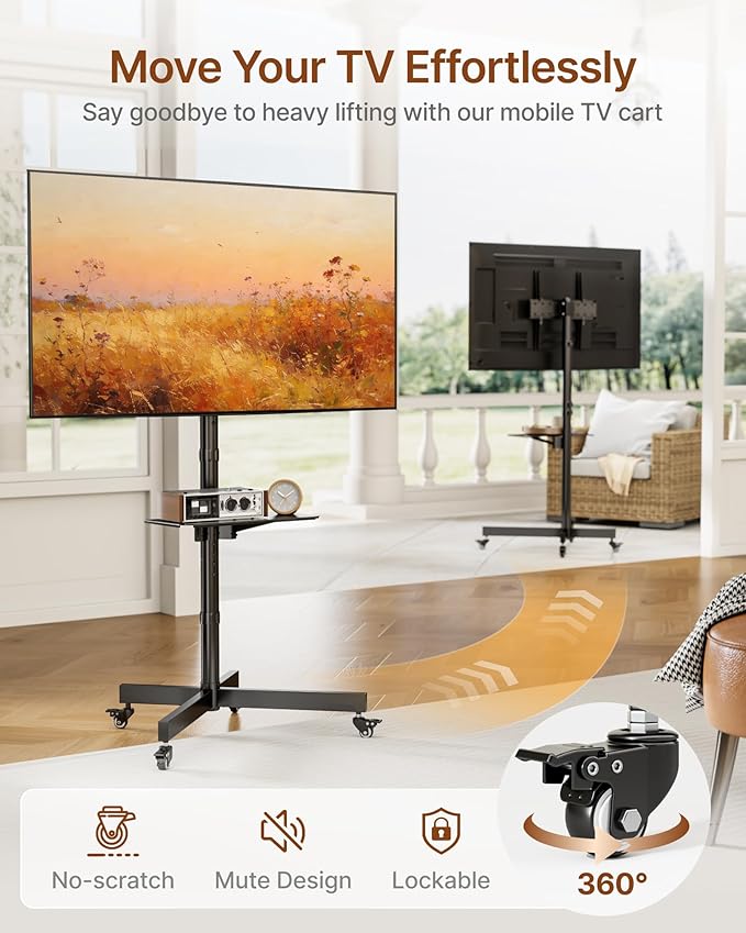 Heavy-Duty Rolling TV Stand for 23”-60” Screens—Supports 121 lbs, Stable Mobile