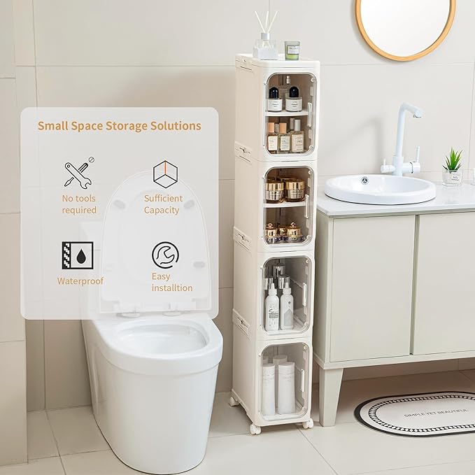 3-Tier Tall Narrow Storage Cabinet, Slim Bathroom Storage Cabinet