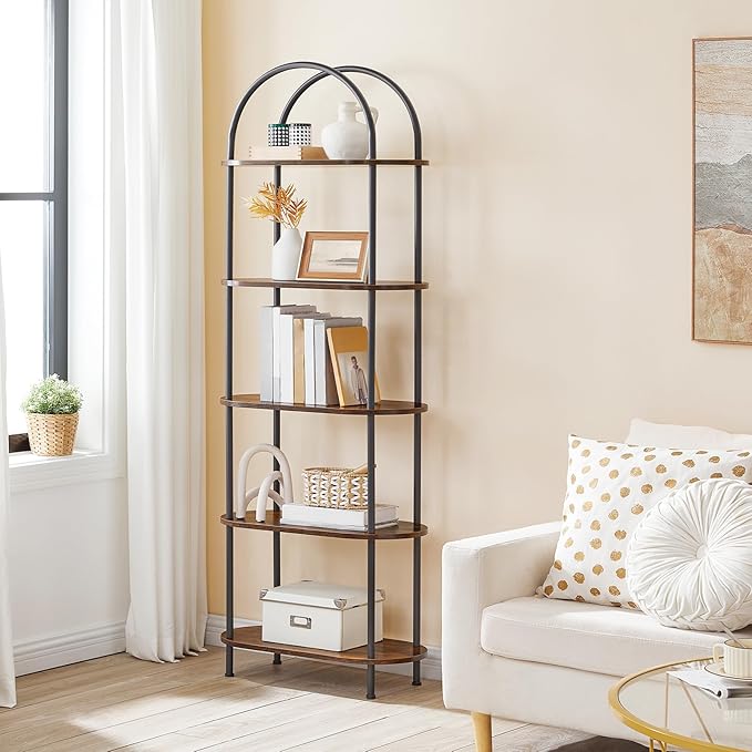 HOOBRO 5 Tier Open Bookshelf, Industrial Arched Bookcase Display Shelf Rack