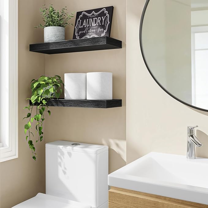 Fixwal Floating Shelves for Wall, 15.7" Wood Wall Mounted Shelves for Living