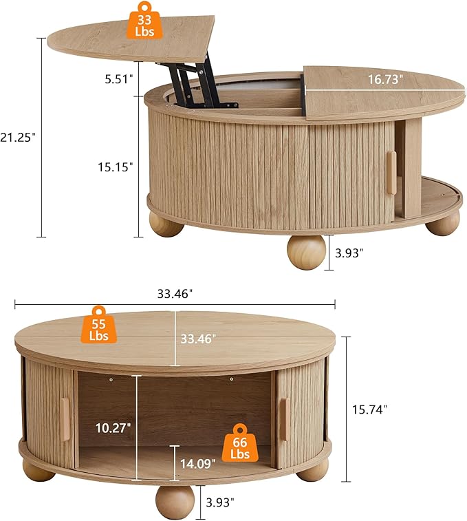 Fluted Round Lift Top Coffee Table