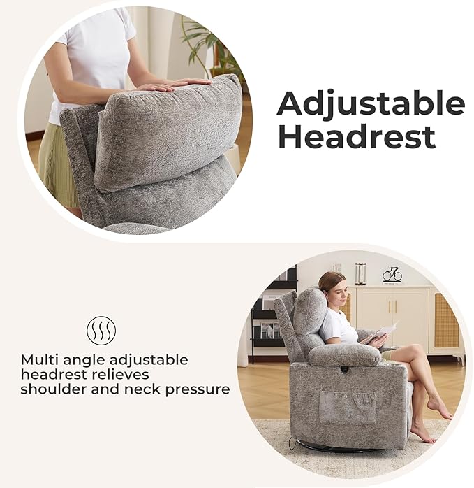 Rocking Chair Nursery with Adjustable Armrests, Electric Glider Recliner