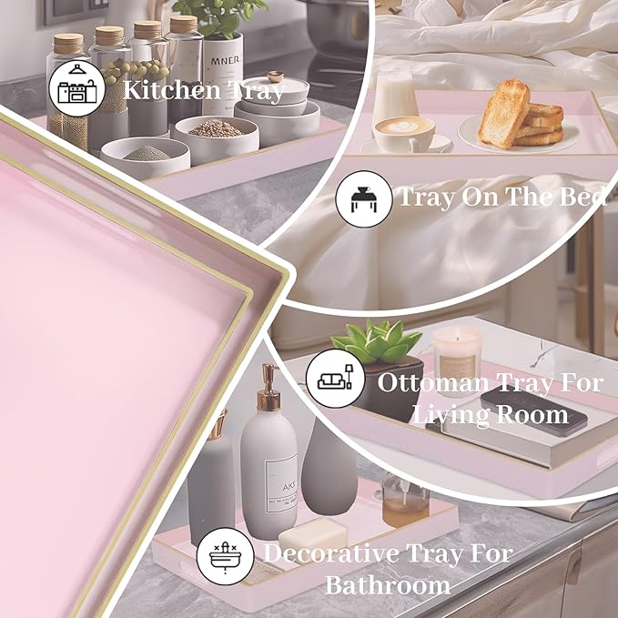 MAONAME Pink Serving Tray Set of 2, Plastic Decorative Trays