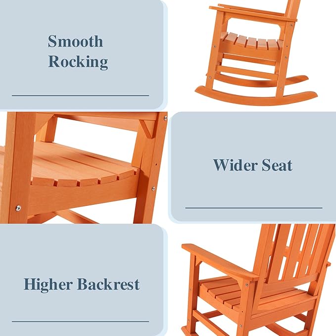 Psilvam Oversized Outdoor Rocking Chair Set of 2, HDPE Porch Rocker
