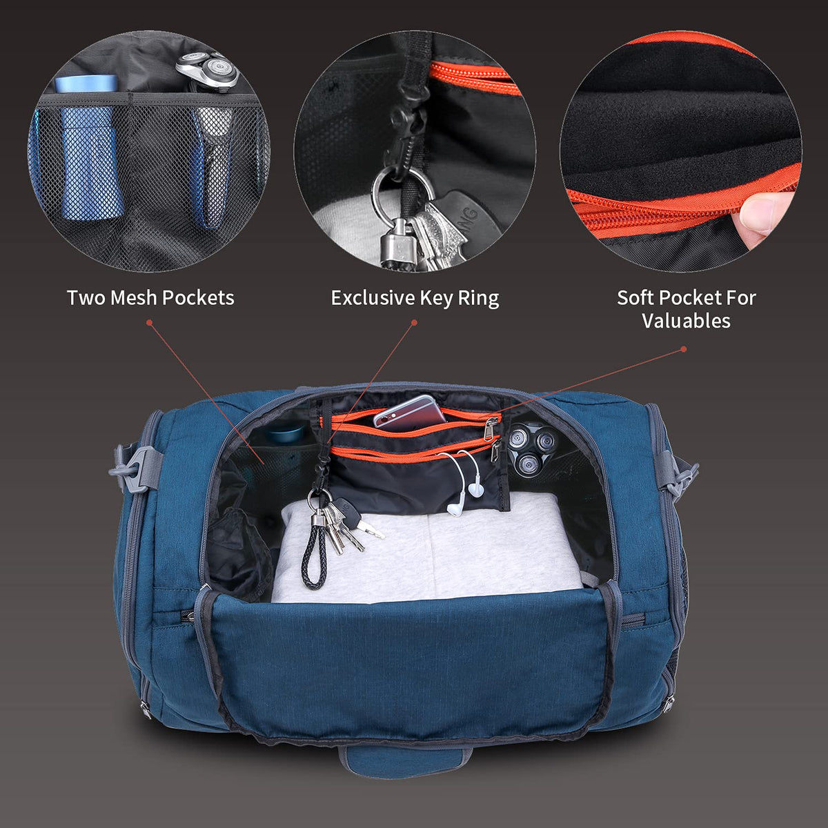 Canway Sports Gym Bag, Travel Duffel bag with Wet Pocket & Shoes Compartment for men women, 45L, Lightweight