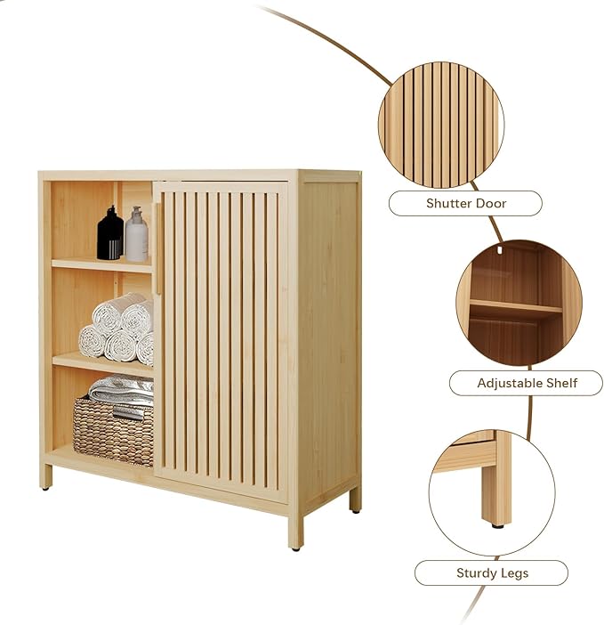 Bamboo Bathroom Cabinet, Side Storage Organizer Cabinet