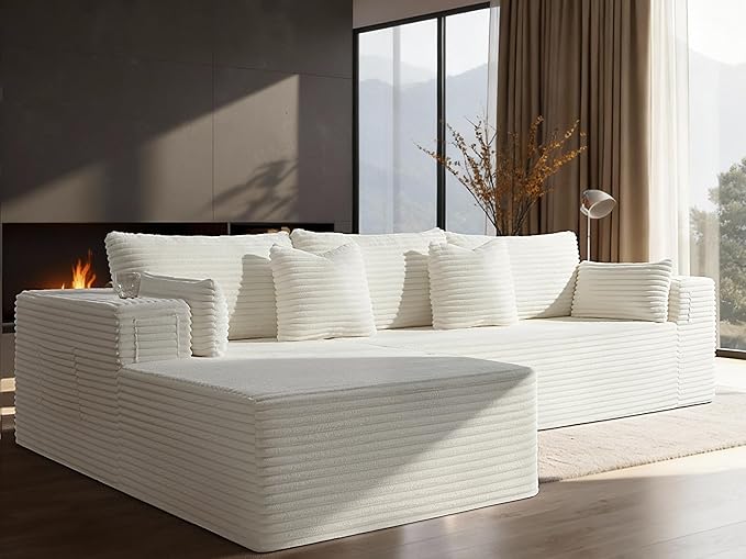 108" Cloud Sectional Couch, Comfort L Shaped Boneless Couch
