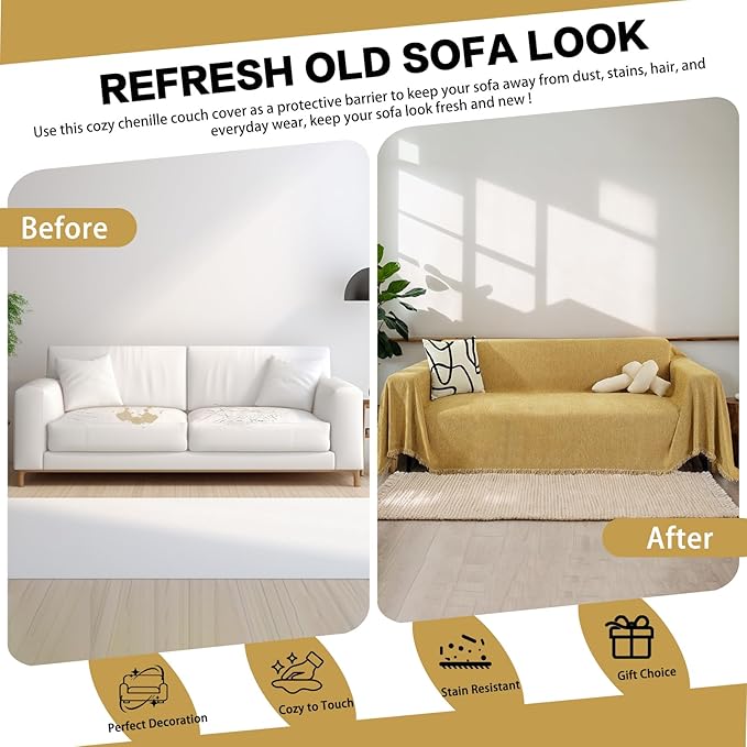 DREAMINGO Modern Minimalism Couch Cover Pets Loveseat Protector Mustard Yellow