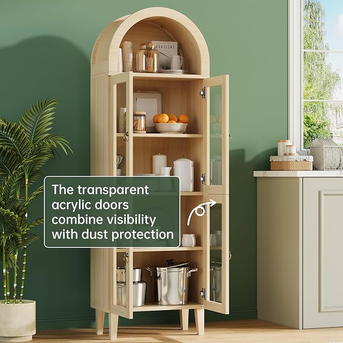 71" Tall Arched Cabinet with Acrylic Door, Modern Curio Arched Bookcase with