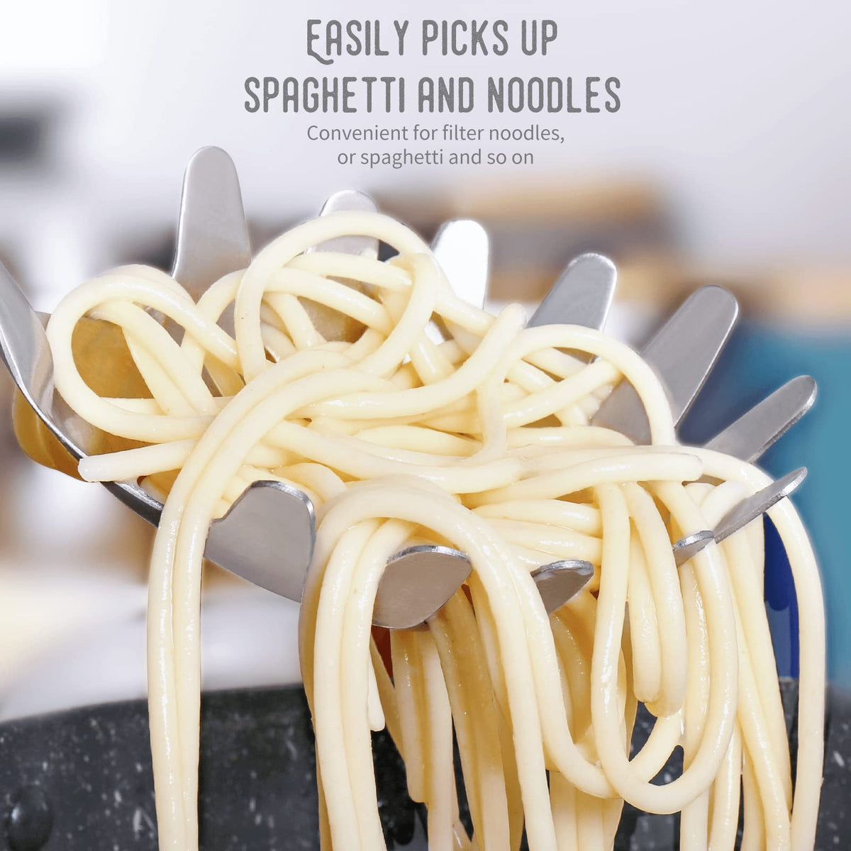 Spaghetti Server, [Rustproof, Integral Forming, Durable] Newness 304 Stainless Steel Pasta Fork with Vacuum Ergonomic Handle, Comfortable Grip Design Spaghetti Server for Kitchen, 14.33 Inches