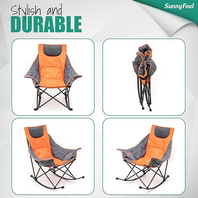 SUNNYFEEL Oversized Heated Rocking Camping Chair, Fully Padded Patio Chair
