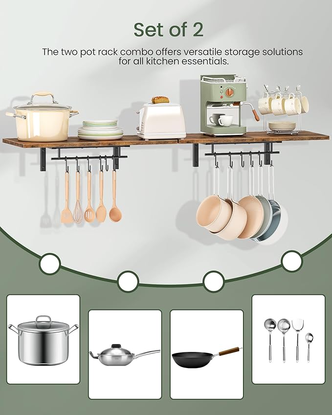 CHOEZON Wall-Mounted Pot Racks, Floating Shelves, Vintage Pot Hangers