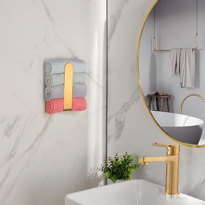 Taozun Towel Holder Gold Hand Towel Rack Adhesive Towel Bar Stick on Towel Ring