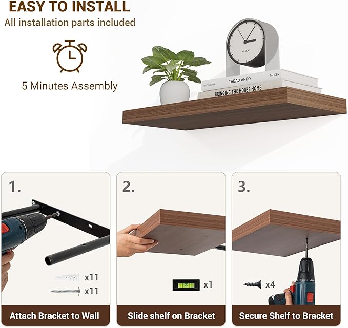 Acovy 24 Inch Floating Shelves, Wooden Shelves