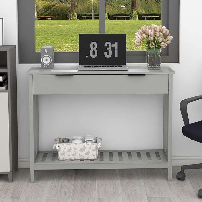 TaoHFE Entryway Table with Storage, Modern Sofa Table with Slatted Frame