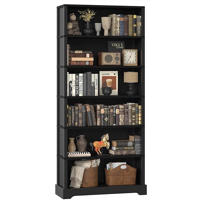 TVU 6-Tier Wooden Bookshelf, 77.2" Tall Farmhouse Style Open Bookcase, 31.5" W