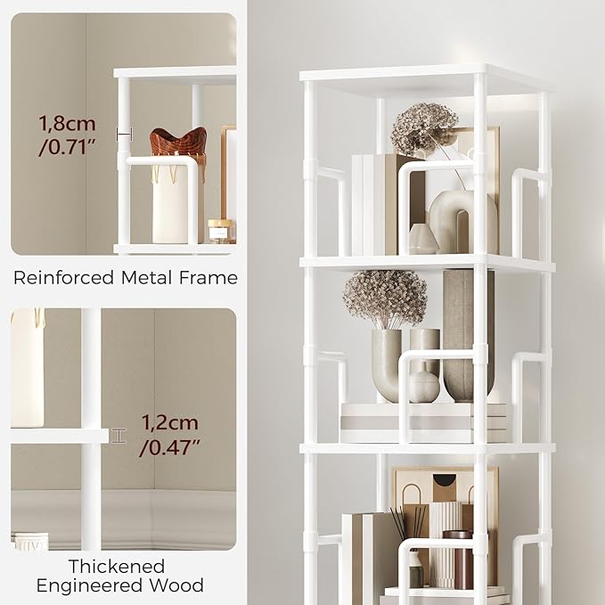 MAHANCRIS 5-Tier Rotating Bookshelf, Freestanding Corner Bookshelf, 360°