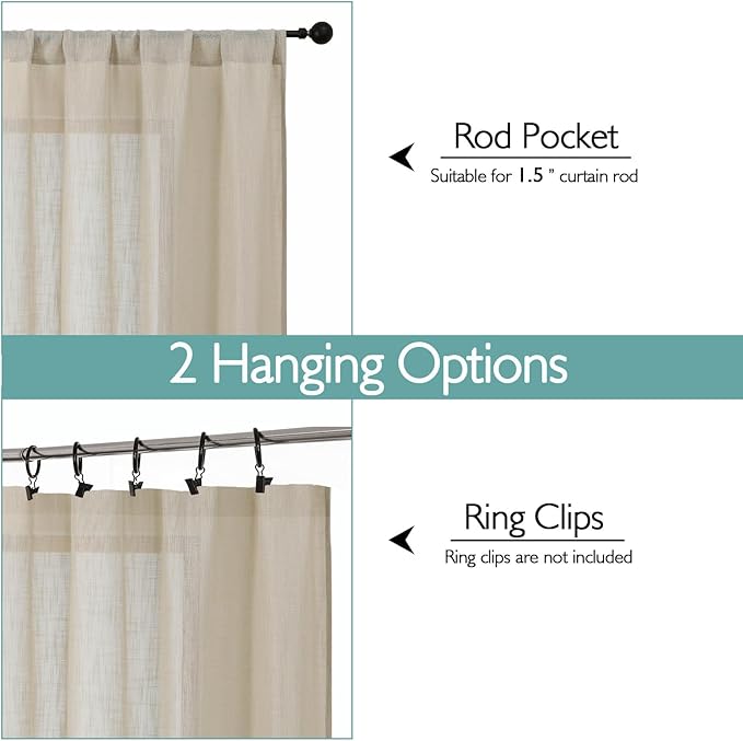 Chyhomenyc Semi Sheer Curtains 96 Inches Long 2 Panels
