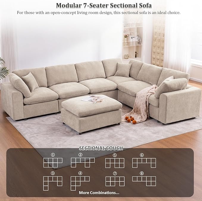 Oversized Modular Sectional Sofa Couch, Large 7 Seater Corner Sofa Modern U