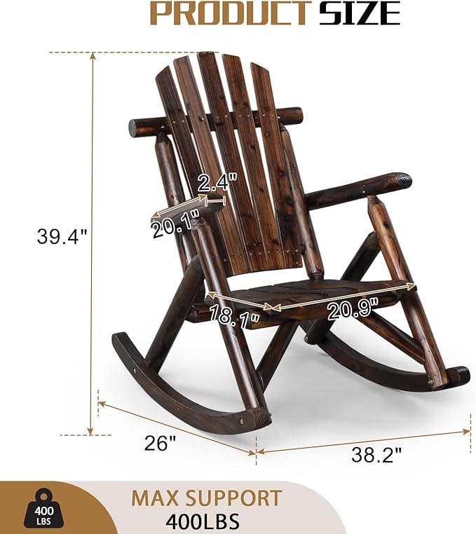 Outvita Wooden Rocking Chair Set of 2, Fir Log Adirondack Rocker, Outdoor Wood