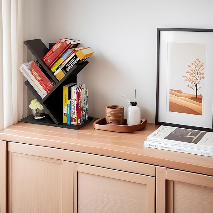 Godferyxin Tree Bookshelf, 3-Tier Wood Small Bookshelf and Mini Bookcase