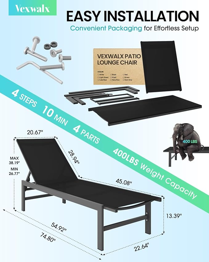 Vexwalx Outdoor Lounge Chairs Set of 3, Aluminum Chaise Lounge Chairs