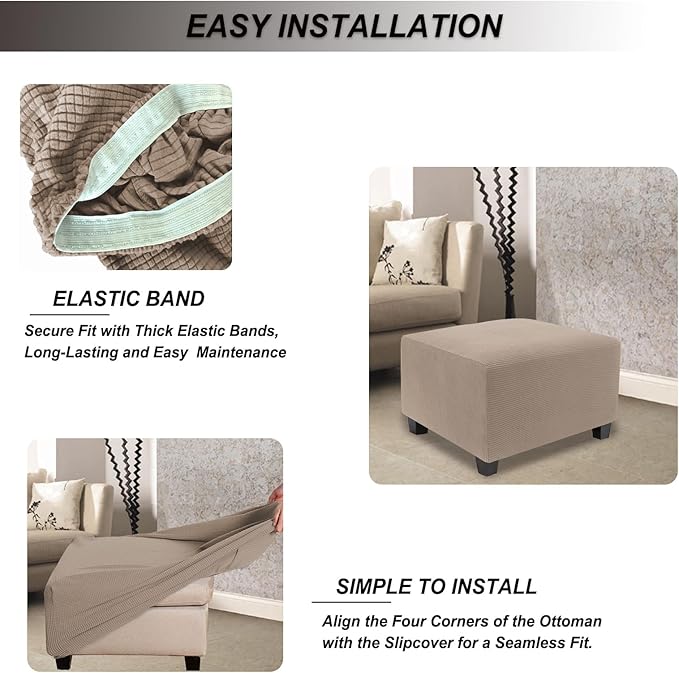 NeColorLife Stretch Ottoman Cover Square Oversized Soft Knitted Jacquard Thick